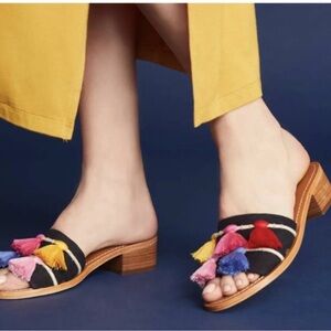 Soludos Black Mules with Colorful Tassels